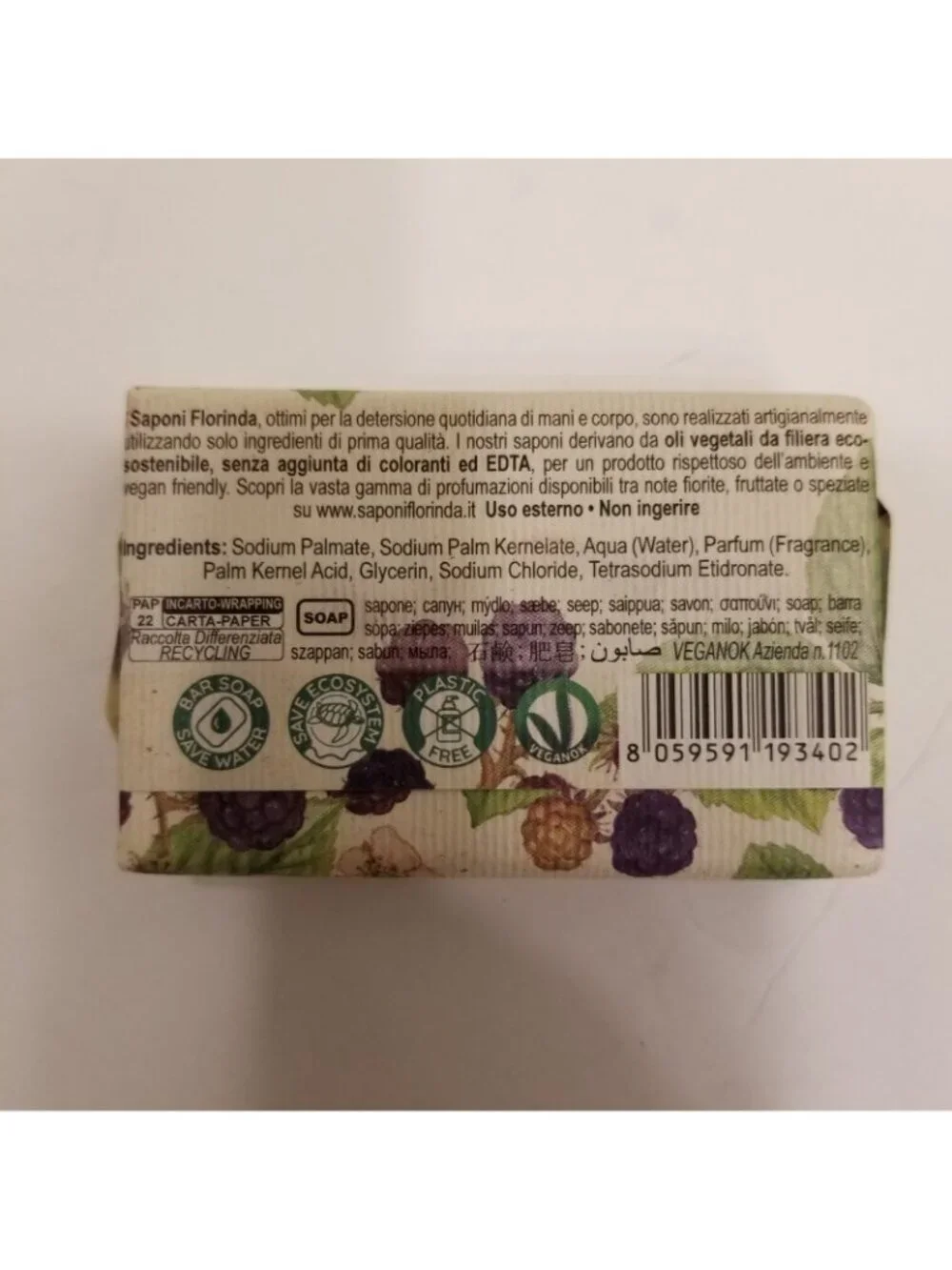 ✅Florinda Blackberry & Musk Natural Vegetable Bar Soap Italy 50g 1.76oz NWT